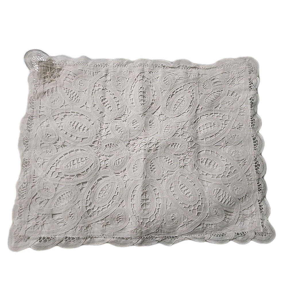 Unused White Battenburg Lace Boudoir Throw Cover Small Rectangular 16 X 13 NWOT‎